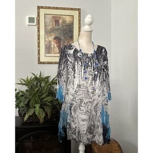 Lior J L Luxe Paris Women Blouse 3/4 Sleeve Pullover Size M Collarless Tunic